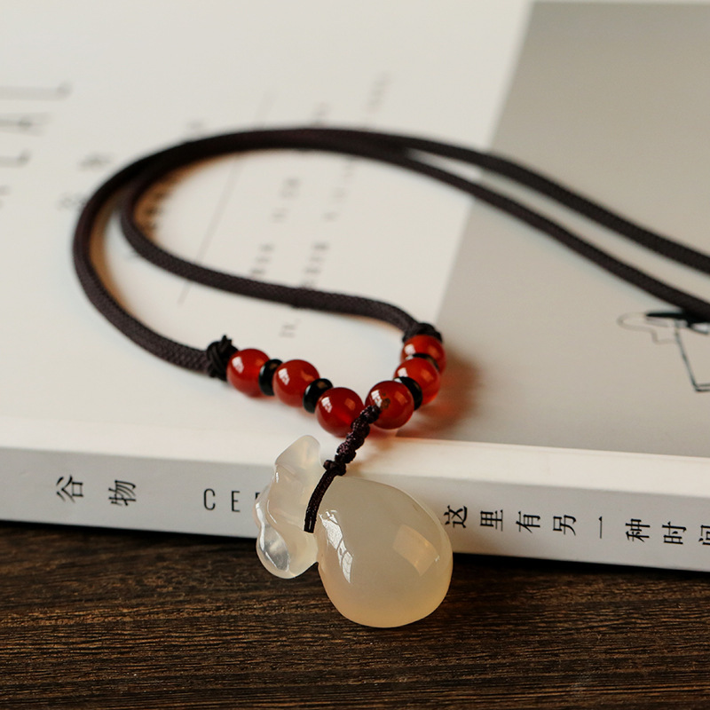 New Design Chinese Style Natural Ice Texture White Chalcedony Money Bag Pendant Unisex Necklace Jewelry