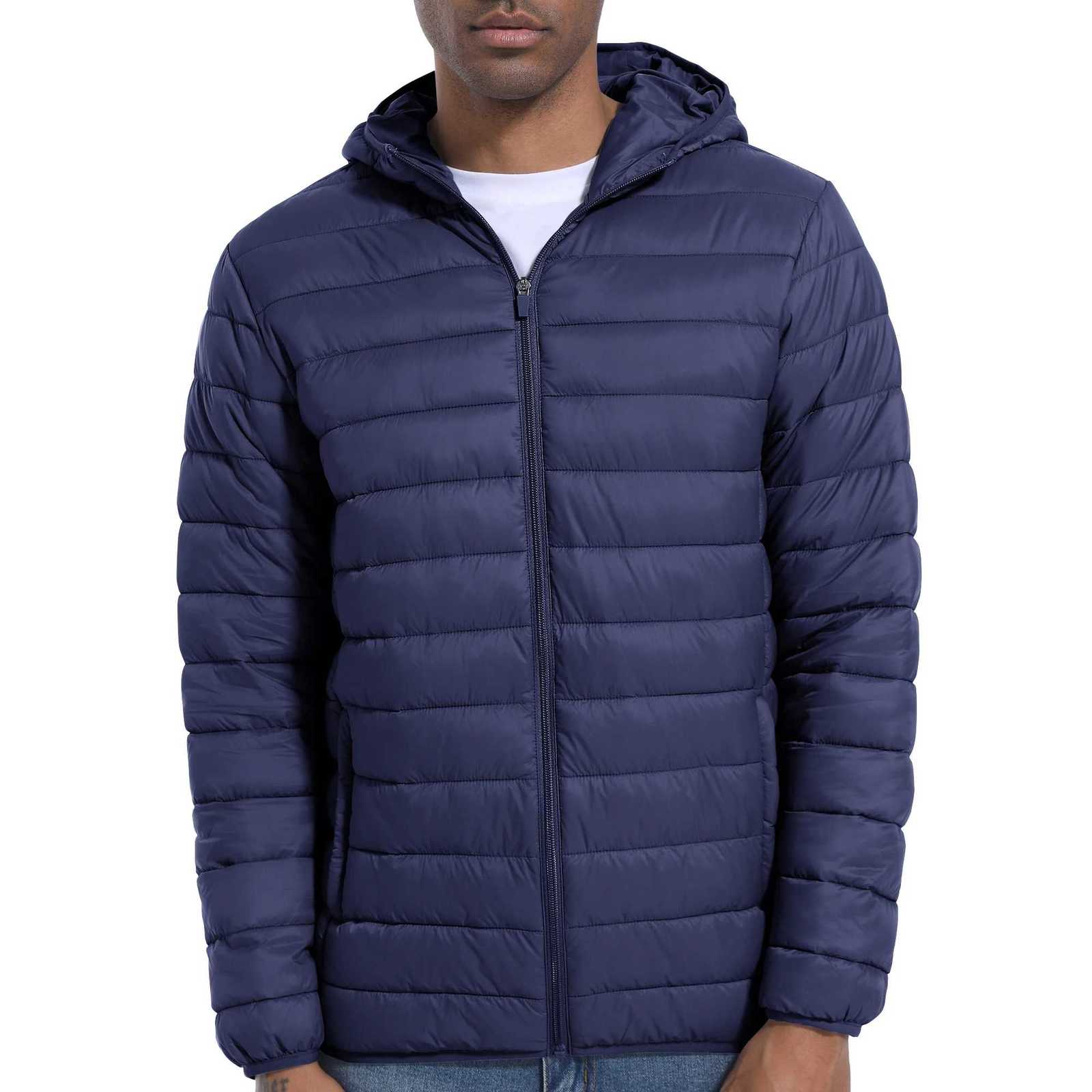 Mens Lightweight Jackets with Hood Full Zip Water-Resistant Casual Light Cotton Jacket Quilted Lined Winter Thermal Coats X250725