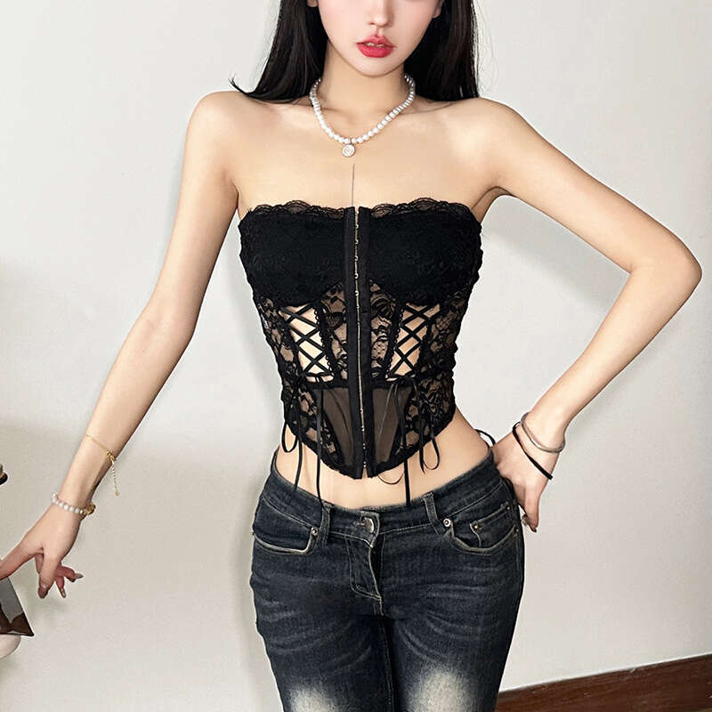2024 Autumn Winter New Women's Solid Color Slim Street Fashion Off-Shoulder Tube Top Backless Vest f71