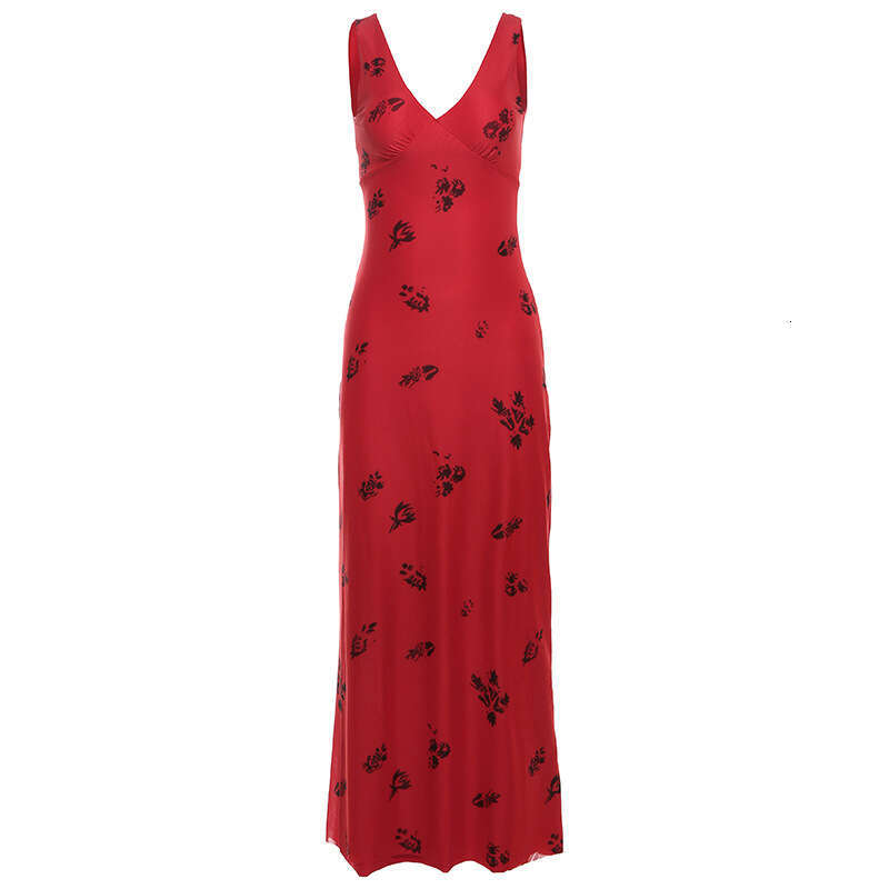 2024 Summer New Women's Solid Color Slim High Waist Street Fashion V-neck Sleeveless Dress 48b
