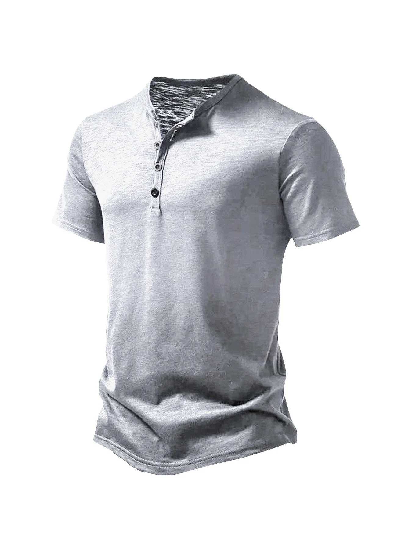 Mens Summer Basic T-Shirt Henley Neck Short Sleeve Male Casual Pullover Outdoor Breathable Streetwear Mens T-Shirt Tops Y250724