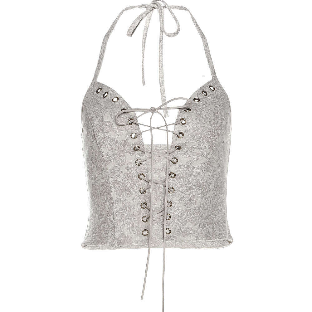 2023 Summer New Women's Solid Color Sexy Fashion Tie Halter Neck Crop Top 14a