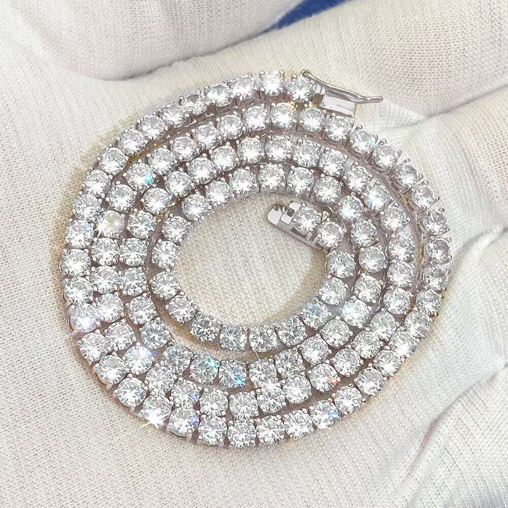 Hip-hop jewelry bracelets and necklacesReady To Ship Hip Hop Choker Iced Out Jewelry 5mm Vvs Dia Chain Moissanite Tennis Necklace