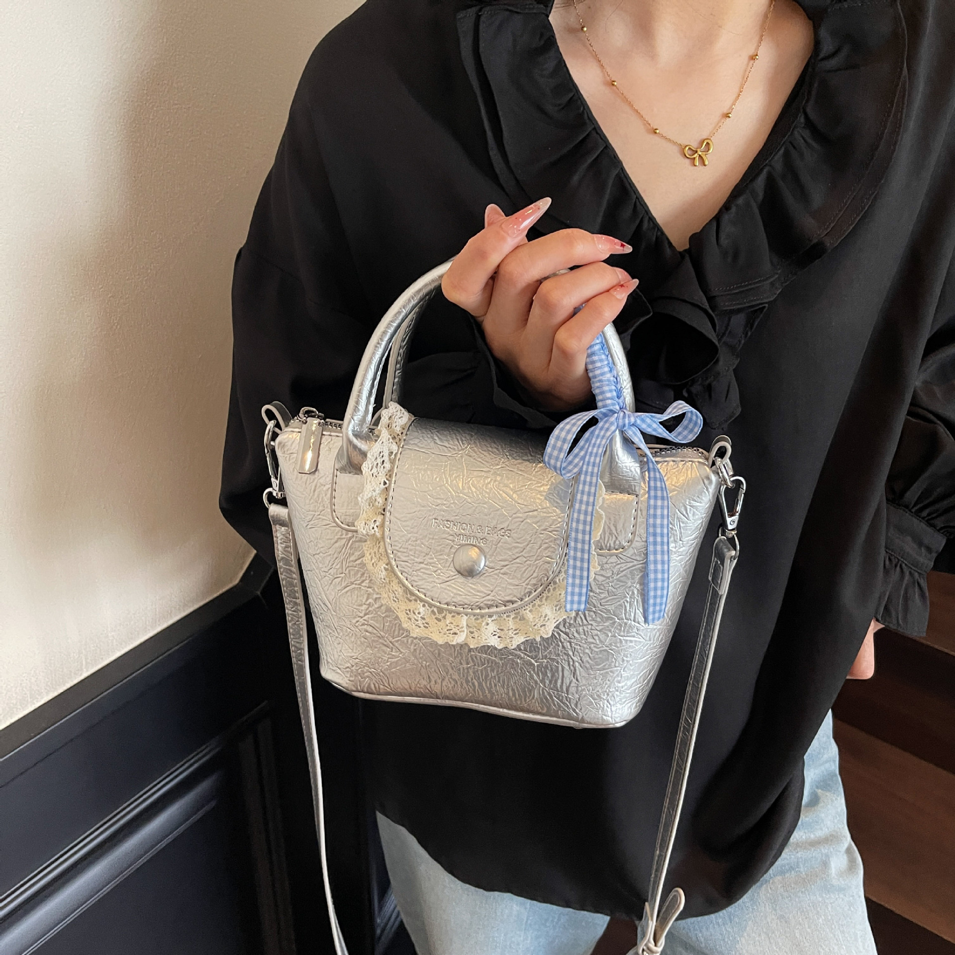 Luxury Brand Designer Bag Niche Lace Color-Block Dumpling Bag Light Luxury Dragon Bags Handbag Bowknot Fashion Versatile Shoulder Crossbody Bag