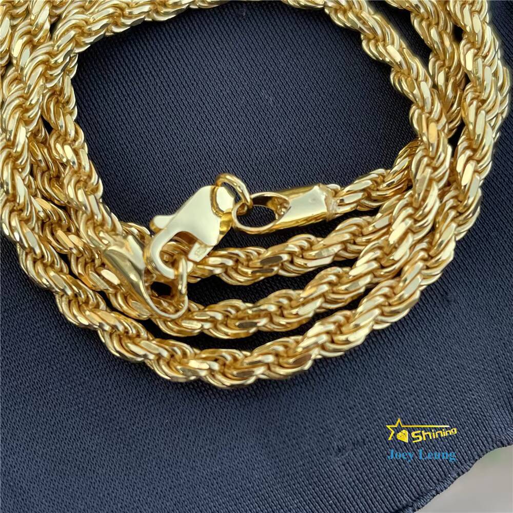 Large Stock Hip Hop Jewelry 1.9mm-6.0mm Rope Chain Necklace 925 Sterling Silver Gold Plated Rope Chains