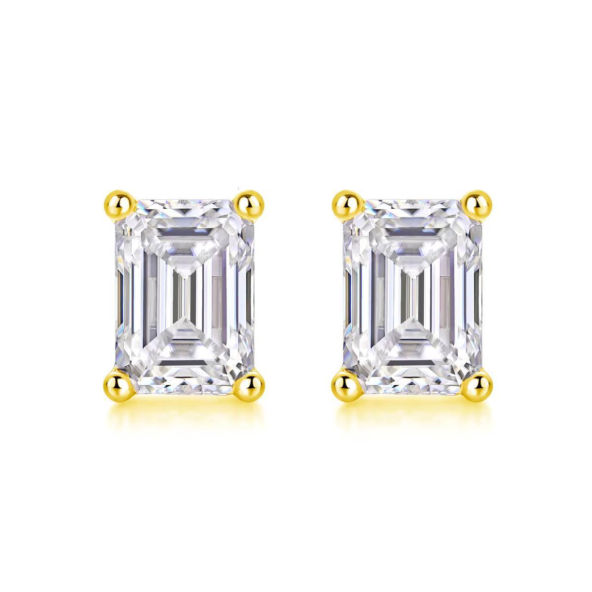 2024 New Classic Style 12955 Womens 18K Gold Plated 925 Silver Rectangular Moissanite Stud Earrings Jewelry Stud Earrings