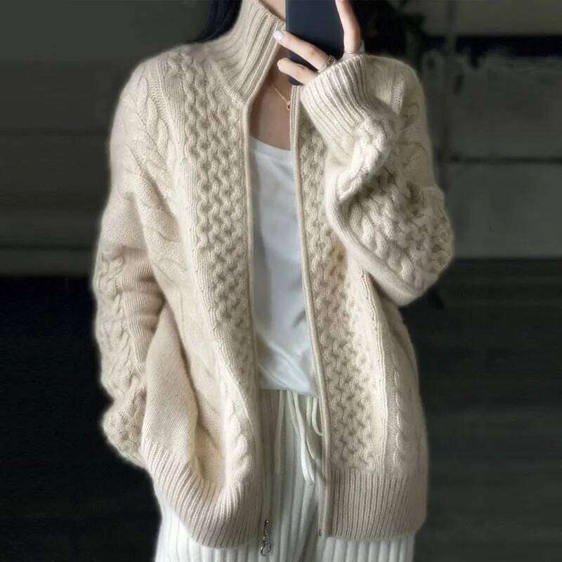Autumn Winter New Thick Turtleneck Cashmere Knitted Cardigan Women Casual Knit Loose Wool Sweater Larg Size Female Jacket Tops MDNG