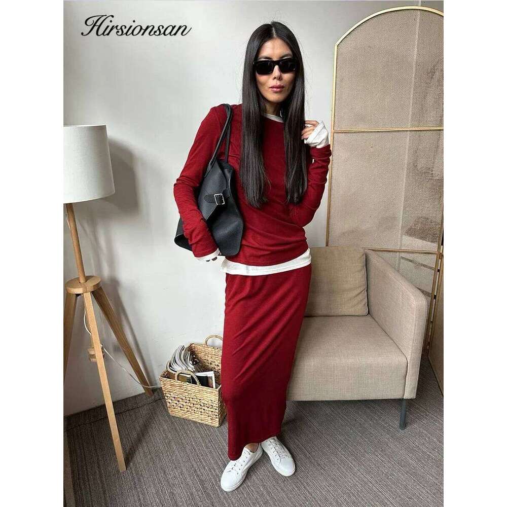 Designer Clothing 2025 Hirsionsan Modal Soft Loose Sets Women 2025 Casual Two Pieces Long Sleeve T Shirts And High Waist Dresses Outfits Tracksuit