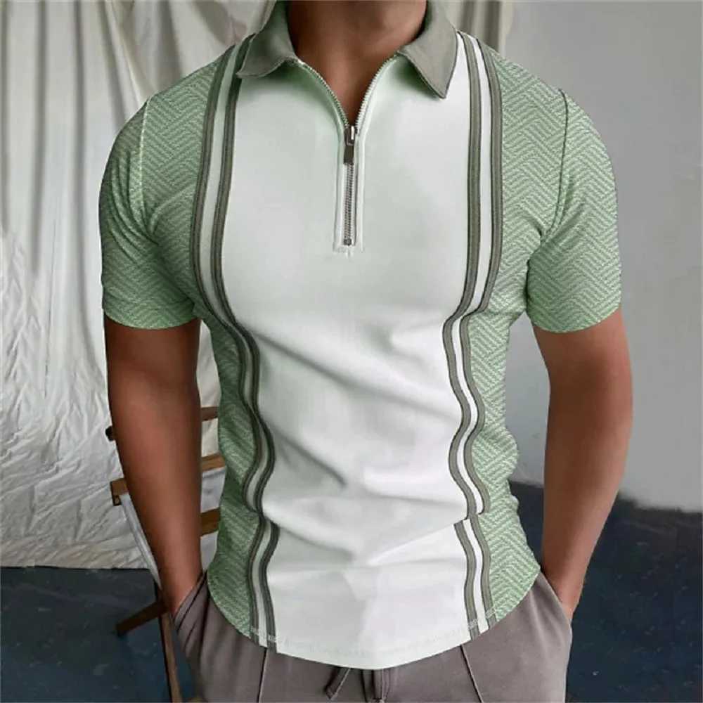 Summer Casual All-Match Mens Striped Zipper Polo Shirt Personality Fashion Mens Printed Tops Suitable for Outdoor WearXJ250725
