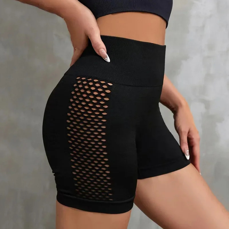 Women Sexy Hollow Out Shorts Elastic Slim Leggings Seamless Fitness High Waist Hip Lifting Gym Workout Yoga Fashion 250725