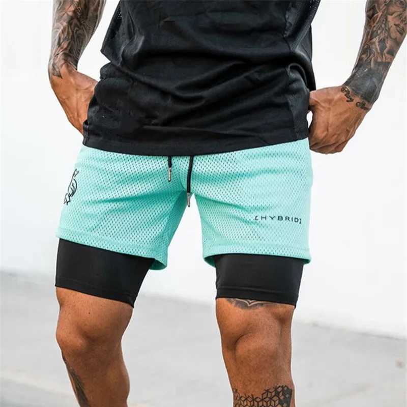 2 in 1 Summer Printing Breathable Mens Gym Fitness Running Shorts Quick Dry Male Shorts Mesh Bodybuilding Short Pants W250724