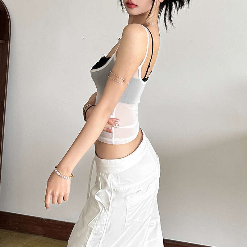 2025 Spring New Women's Solid Color Slim Fit Fashion Strapless Tube Top Mesh Two-Piece Set Vest a12