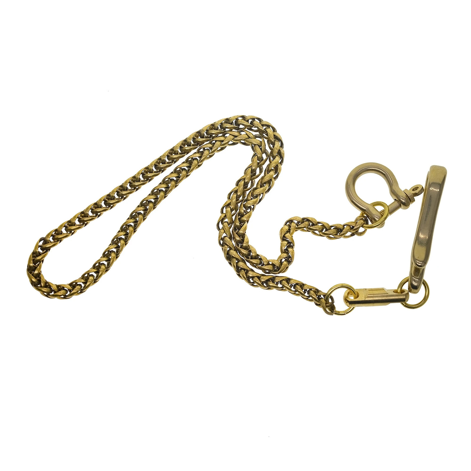 vintage Brass wheat wallet jean trousers swivel keychains Itlay basket snake chain D shackle connector Japanese fishhook U hook 250722