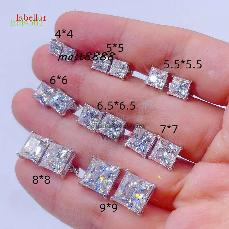 Screw Back Sterling Sier GRA Certidicate VVS D Color Princess Cut Moissanite Earrings