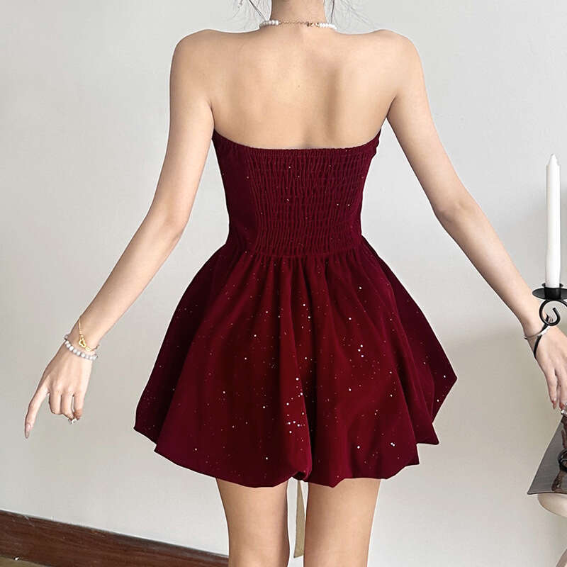 2024 Autumn Winter New Women's Solid Color Slim High Waist Fashion Off-Shoulder Tube Dress 2af