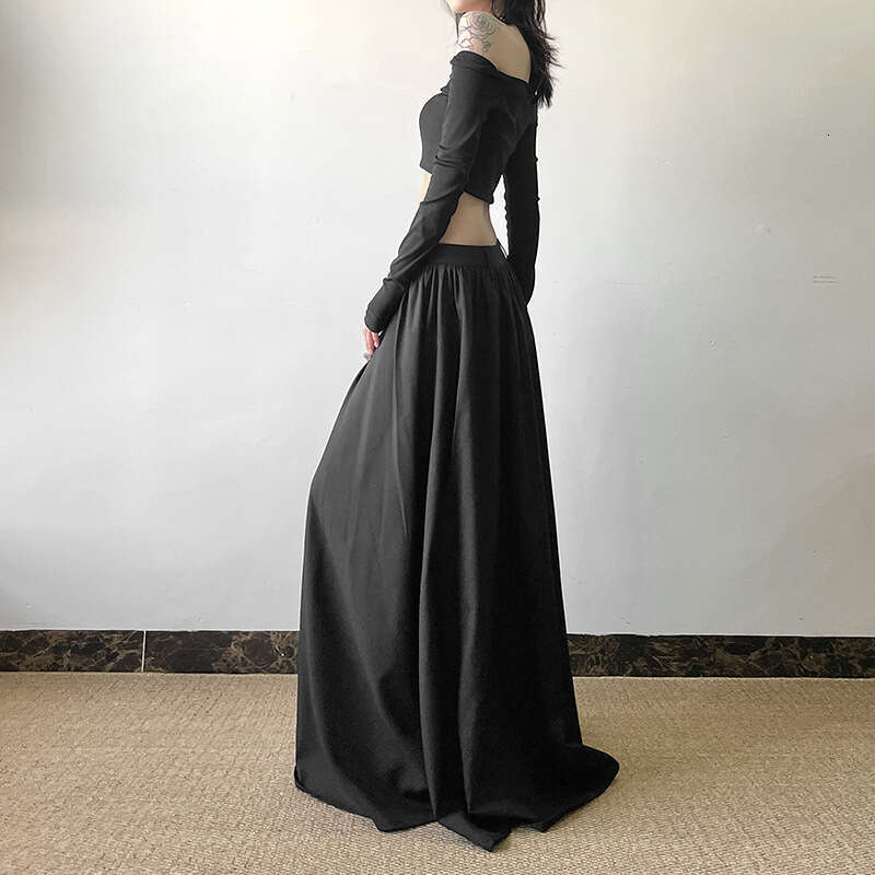 2024 Autumn Winter New Women's Solid Color Sexy High Waist Loose Long Wide Leg Skirt a4f