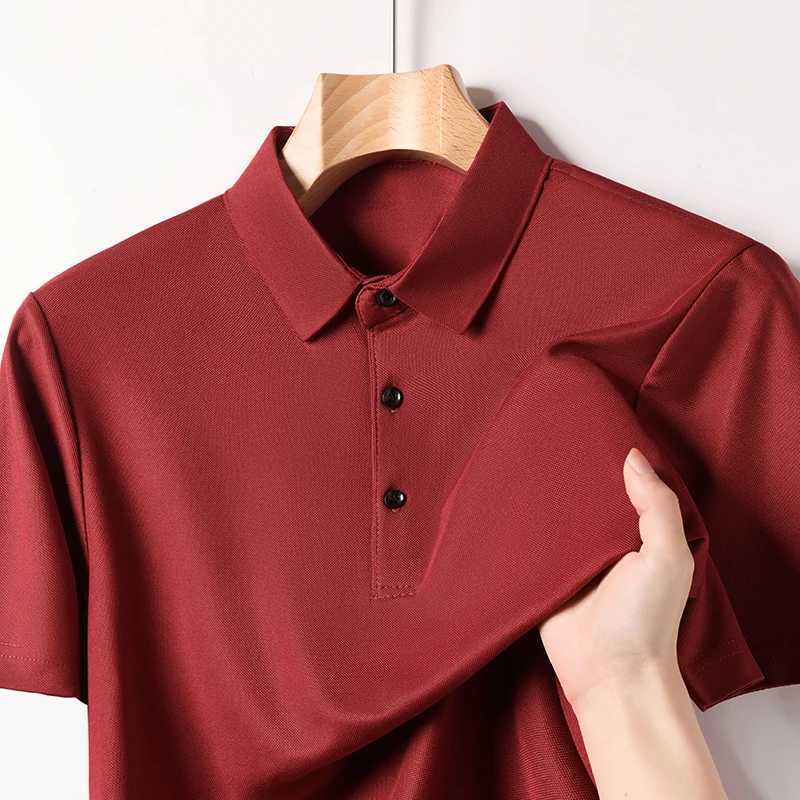 Summer New High End Ice Silk Polo Mens Short Sleeved T-shirt with Flip Collar Casual Sweat Absorbing and Breathable Polo Shirt XJ250725