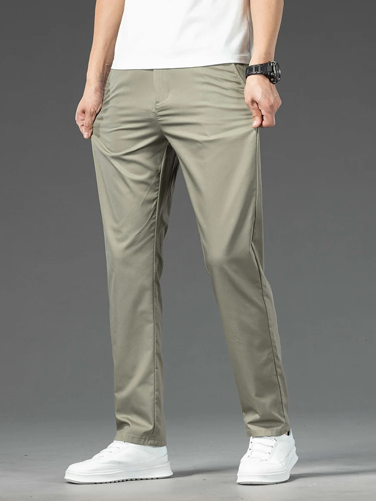 Spring Summer Mens Casual Pants Thin Mulberry Silk Soft Business Trousers Slim Straight Elastic Suit Male y250729
