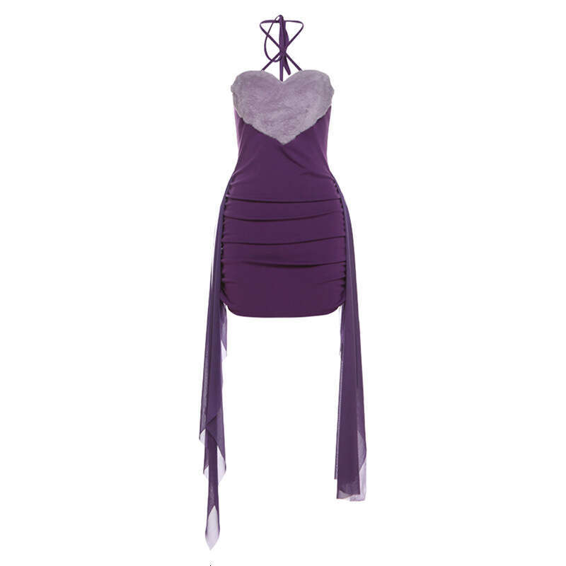 2024 Autumn Winter New Women's Solid Color Slim High Waist Bodycon Fashion Halter Neck Backless Dress b1f