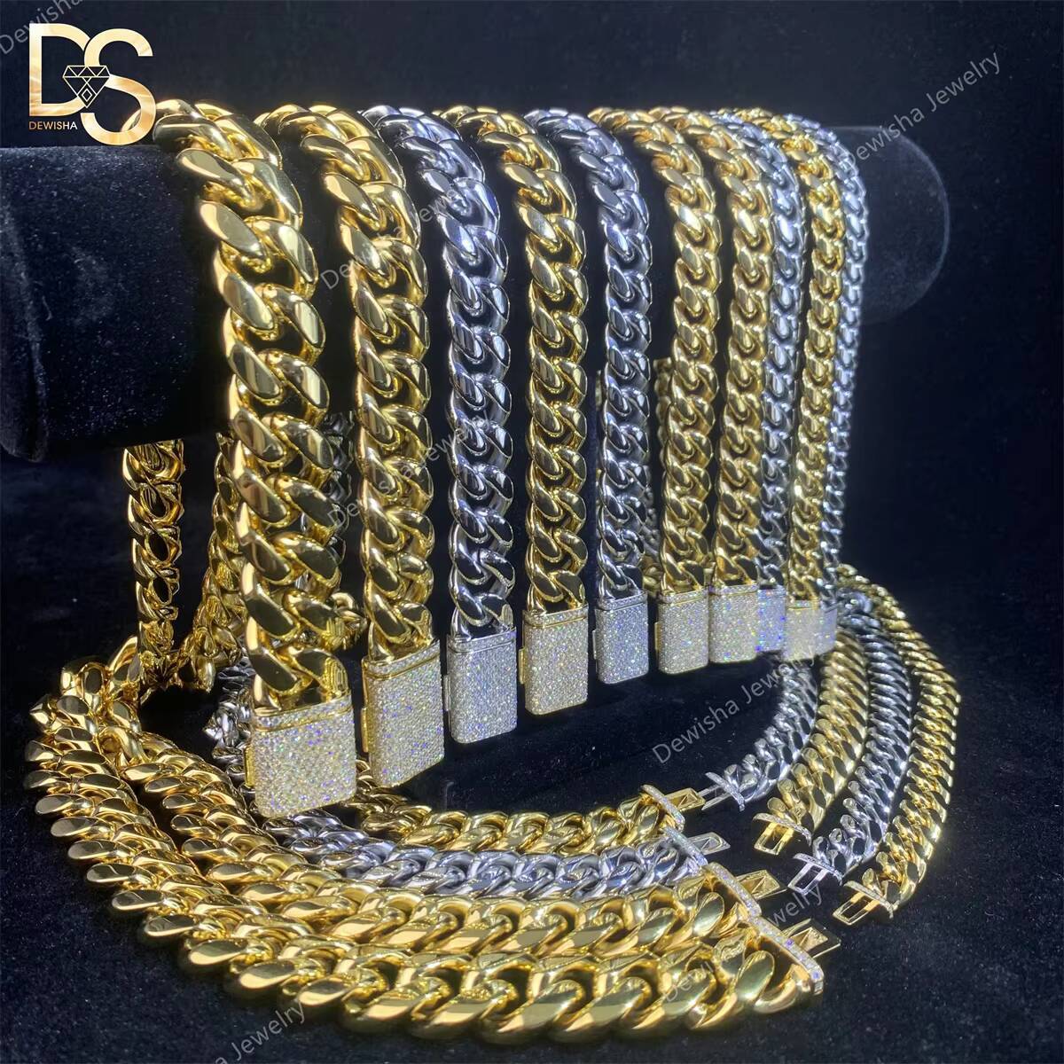 Stainless Steel Cuban Link Chain Miami Cuban Necklace 8/10/12/14/16/18mm Width Silver Gold Plated Chains Necklace for Mens