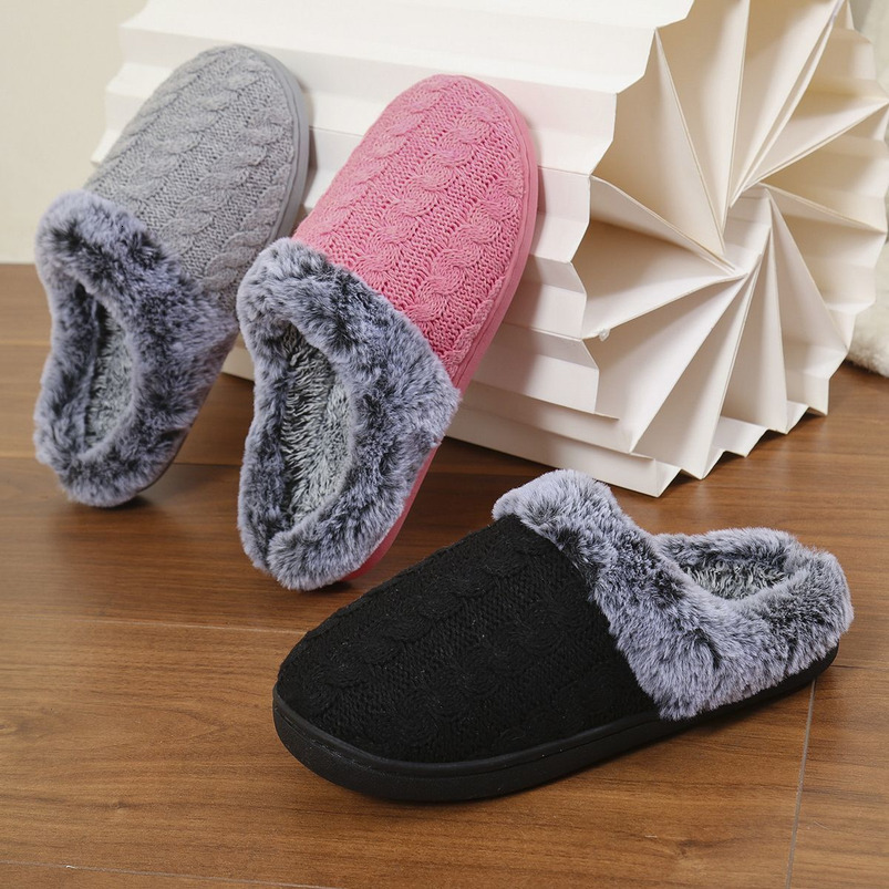 Couple's New Versatile Warm Faded Furry Non-Slip Thickened Cotton Slippers
