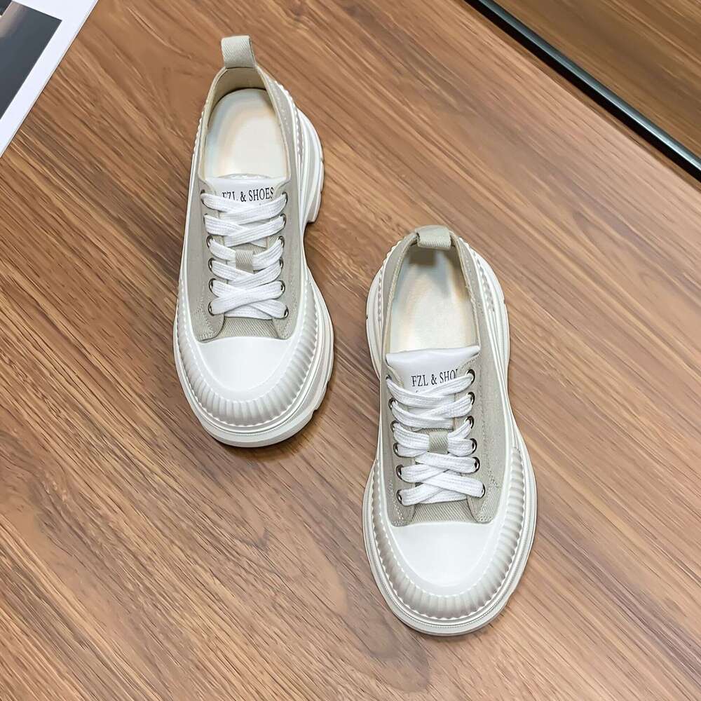 Platform Women, Height Increasing, Versatile Casual Sneakers, Campus Style, French Canvas Lace-up Shoes for Women