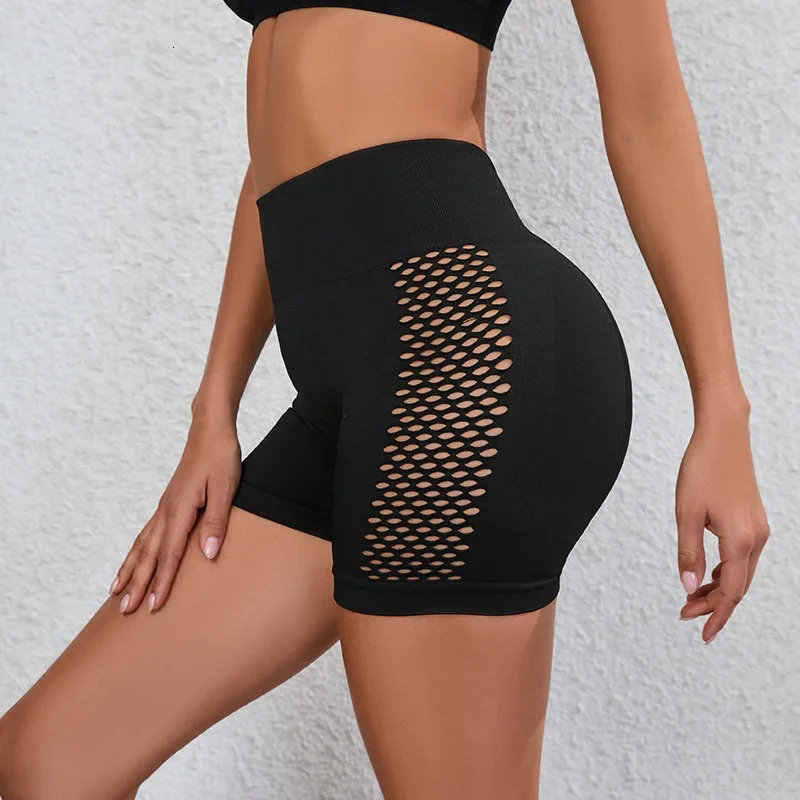 Women Sexy Hollow Out Shorts Elastic Slim Leggings Seamless Fitness High Waist Hip Lifting Gym Workout Yoga Fashion 250725