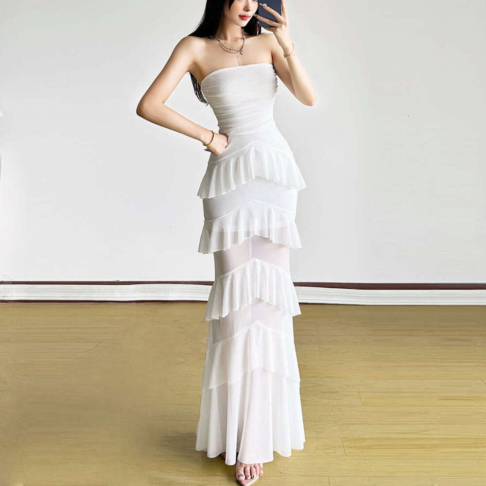 2025 Summer New Fashion Solid Color Waist-Cinching Slim Sleeveless Backless Elegant Strapless Long Dress 21a