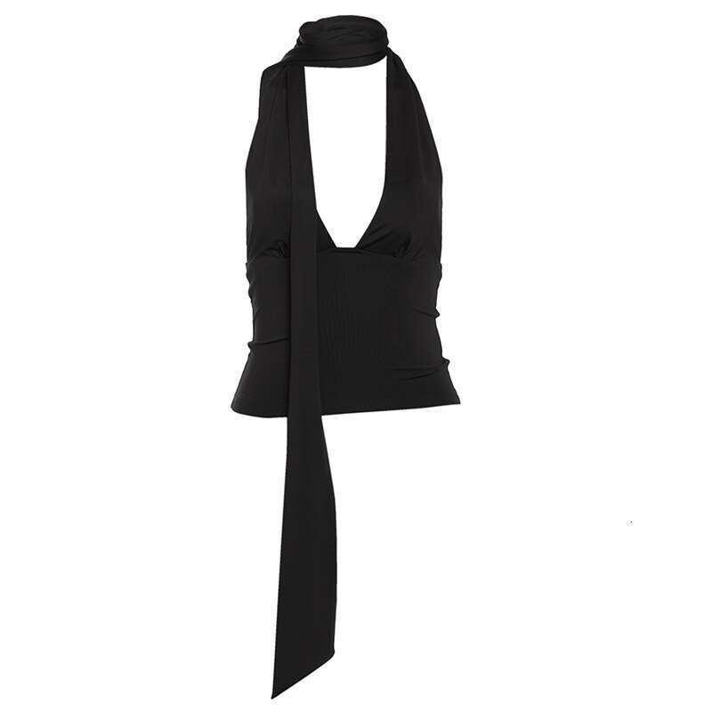 2025 Spring New Women's Solid Color Slim Fit Street Fashion V-neck Halter Backless Tank Top 0ac