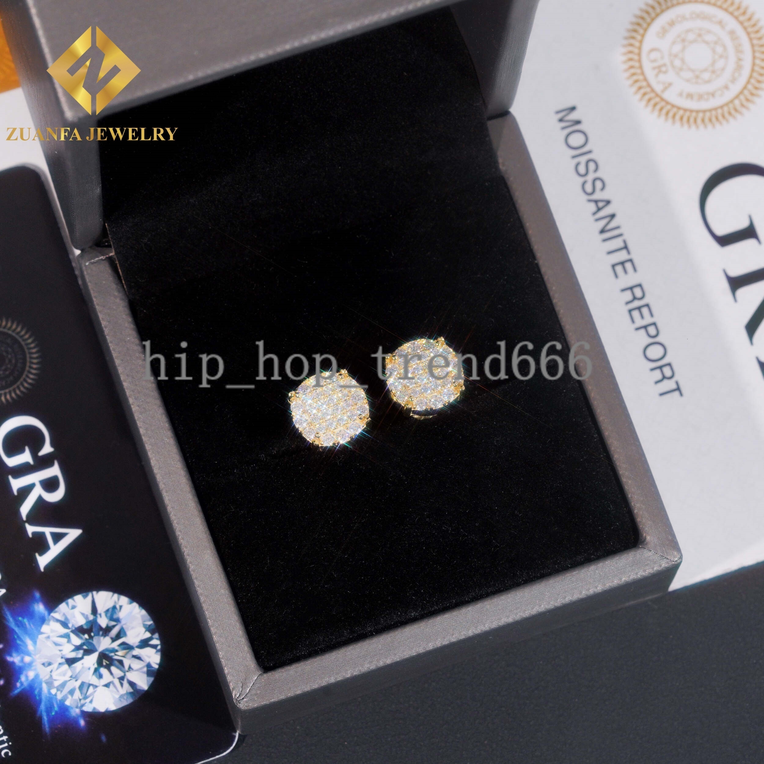 GRA Pass Diamond Tester Round Shape Stud Earrings VVS Moissanite 925 Silver Stud Earrings Hip Hop Jewelry Unisex