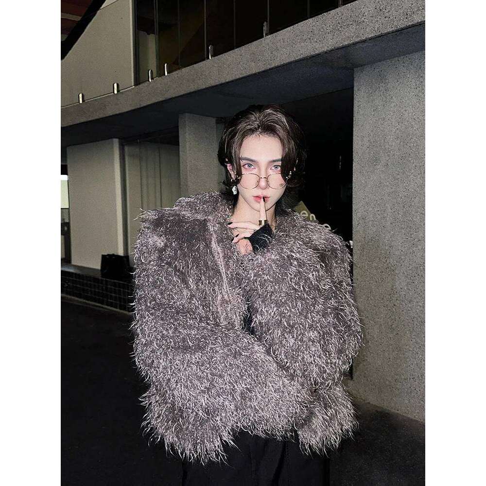 Trendy Faux Mink Jackets Men's 2025 Autumn Winter New Male Chic Loose Fashion Coat Long Sleeve Solid Color Fur Coats