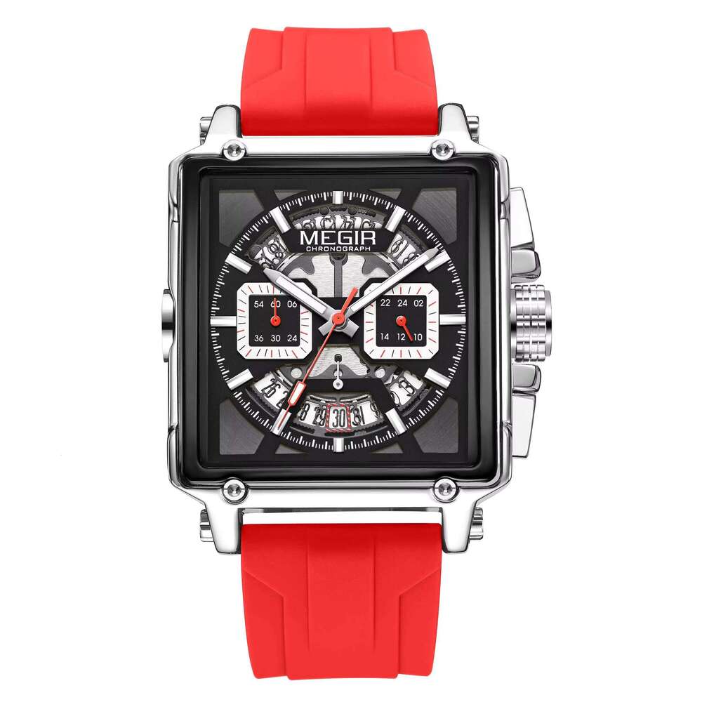 DHwatches MEGIR Men's Square Sports Watch - Chronograph, Luminous, 30M Waterproof, Silicone Strap, Fashion Wristwatch
