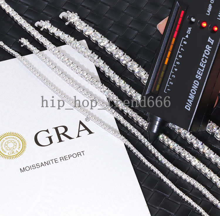 Fine Jewelry Hip Hop 2-5mm 925 Sterling Silver Pass Diamond Tester VVS Moissanite Iced Out Tennis Chain Bracelet for Men Women