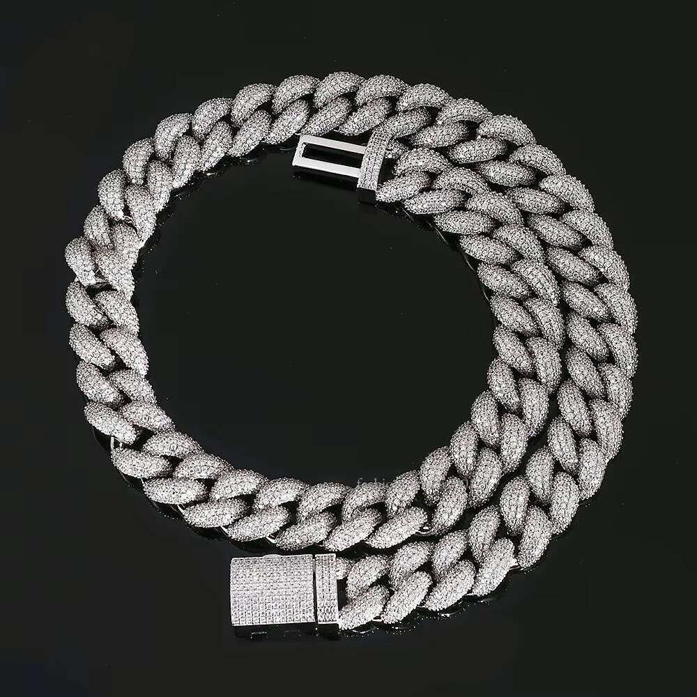 GRA D Color Iced Out Moissanite 20MM Men's Cluster Miami Cuban Link Chain With Sterling Sier Pass Dia Tester