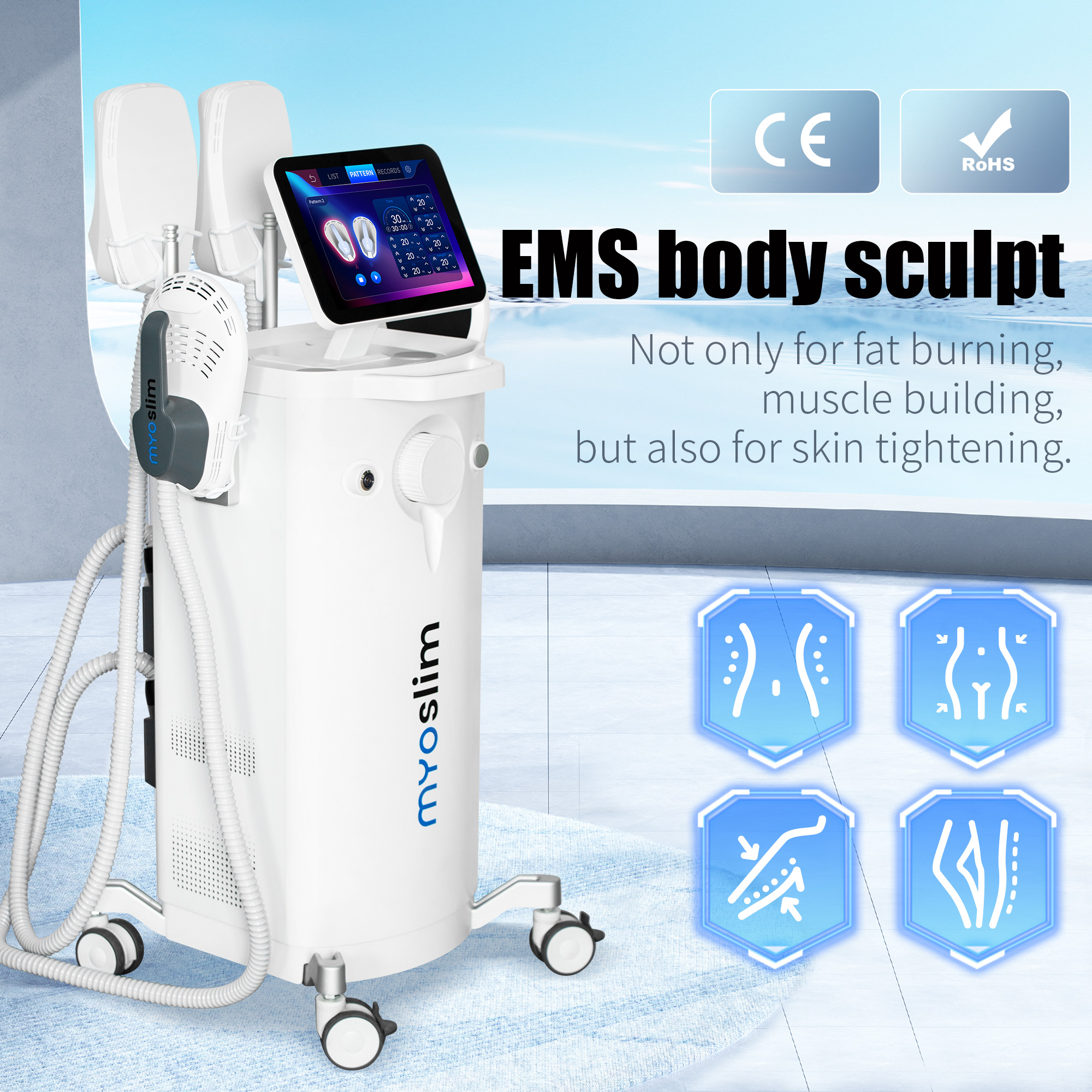 Myoslim Electrical Muscle Stimulation Beauty Machine RF 6500W Power for Fat Burning and Shaping at Spa Level