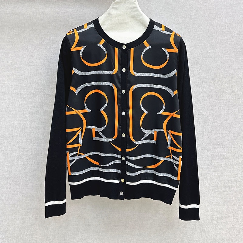 Ladies Cotton Chain Print Knit Cardigan - Designer Round Neck Long Sleeve Sweater, Multi-Color Options Classic Y2K Fall Transition Clothes S0767