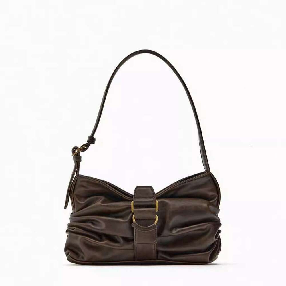 Leather Bag Bucket Bag Tote Bag ZR Home Style Trend Coffee Color Buckle Decor Underarm For Women High End Fashion Pleated Shoulder Bag