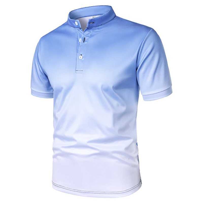 New Men Clothes Summer Stand Collar Short Sleeve Gradient Color Polo Shirt Men Casual Elasticity Comfortable Tops Polo Shirt XJ250725