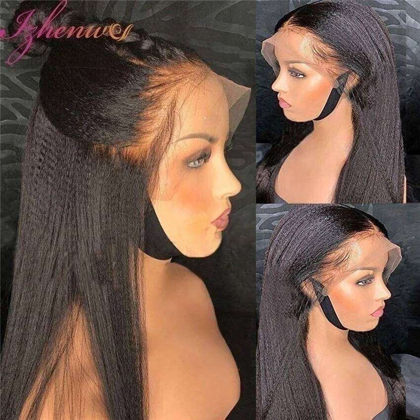 Transparent Kinky Straight Front Pre Plucked Yaki Brazilian 13X6 Lace Closure Human Hair Wig For Woman Natural Hairline
