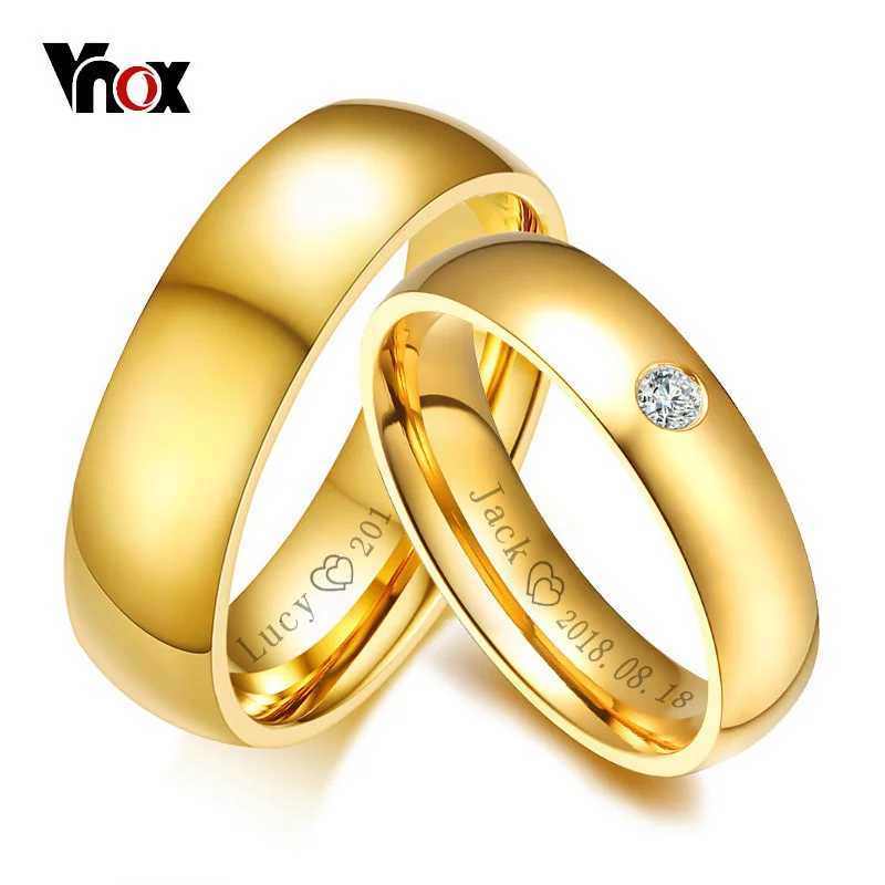 Vnox Classic Womens Wedding Ring Gold Stainless Steel Couple Band Anniversary Personalized Name Lover Gift W250417