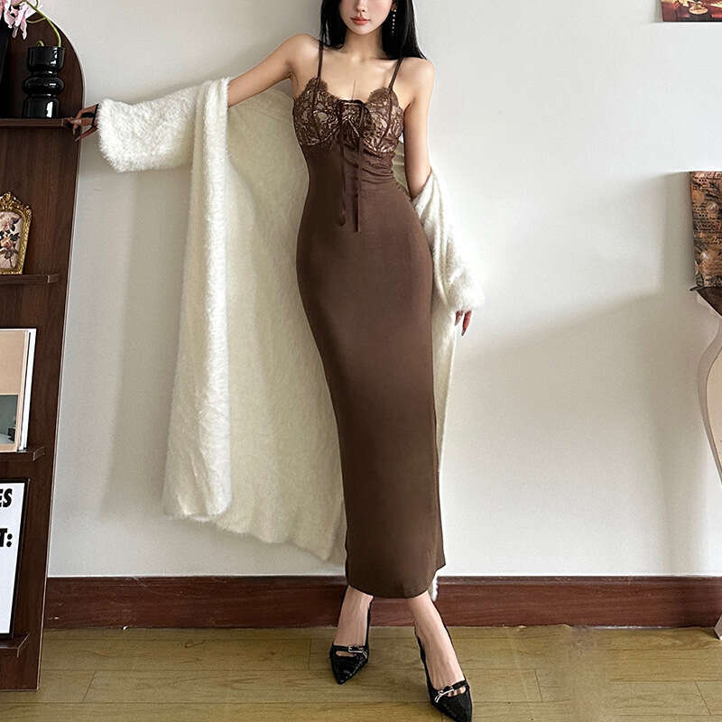 2024 Autumn New Women's Solid Color Slim High Waist Street Fashion Strap Sleeveless Dress 46f