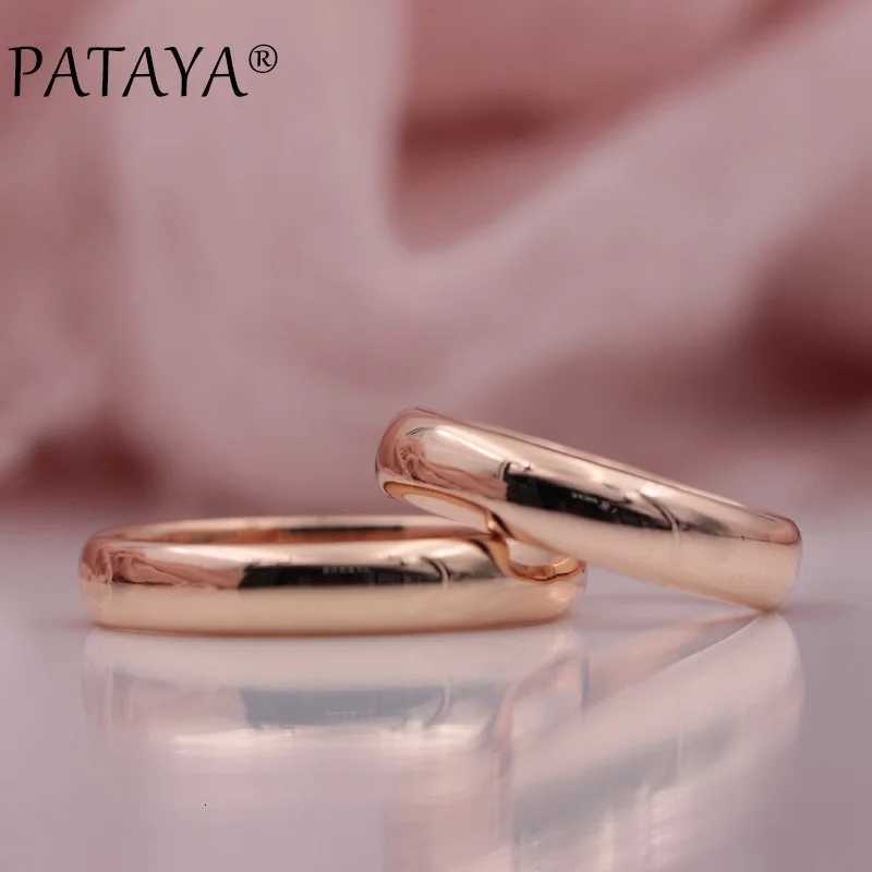 PATAYA launches 585 rose gold color smooth romantic simple couple ring for womens wedding party unique exquisite jewelry W250417