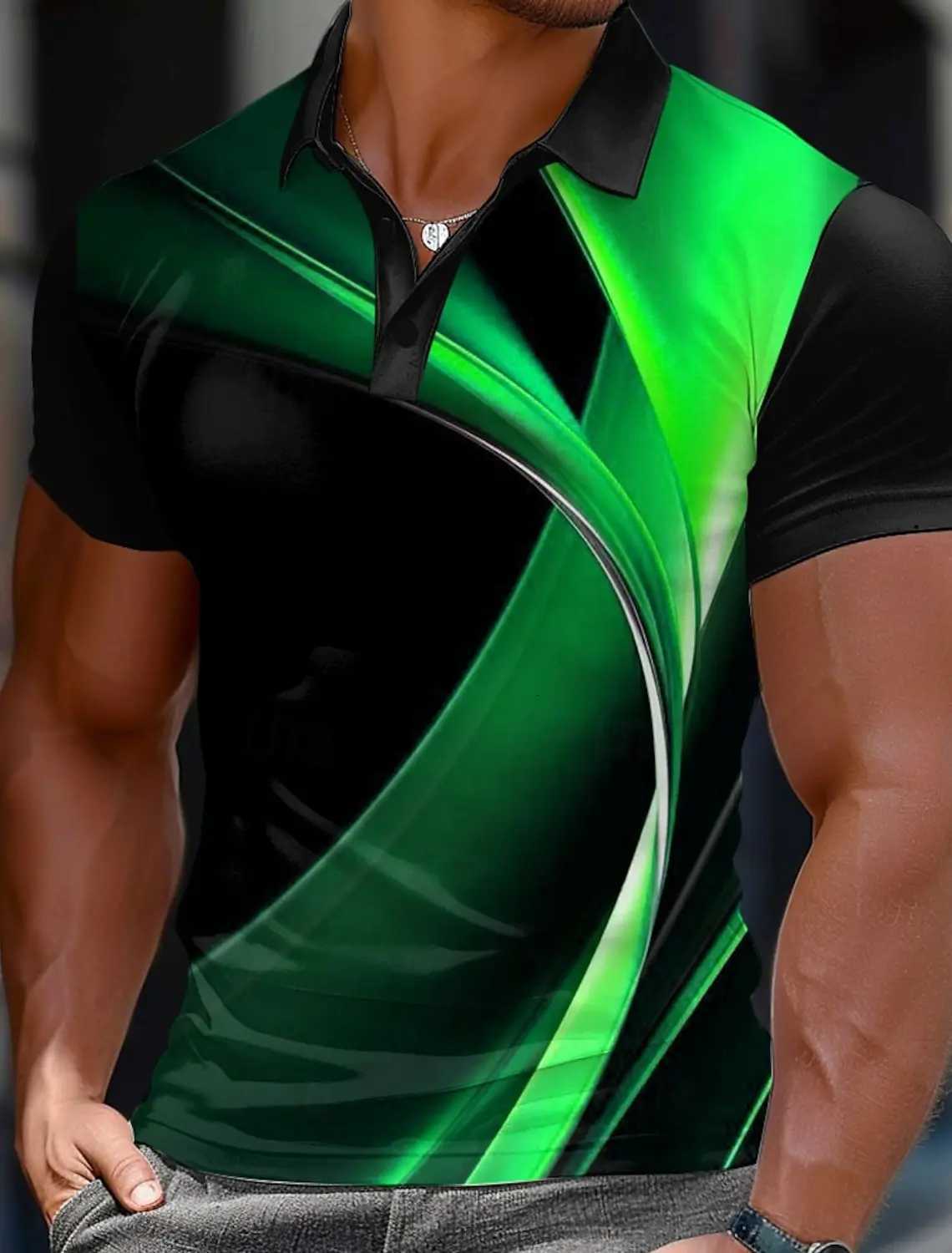 2025 Mens Geometric Golf Shirt Short Sleeved Polo Shirts Collared Shirts Business Casual Vacation Wear Formal 3D Print Tops XJ250725