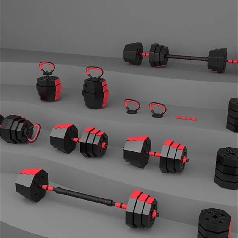 4-in-1 Convertible Dumbbell Set, Multifunctional Home Gym Equipment with Dumbbell, Kettlebell, Barbell & Push-Up Stand Modes for Full-Body Fitness