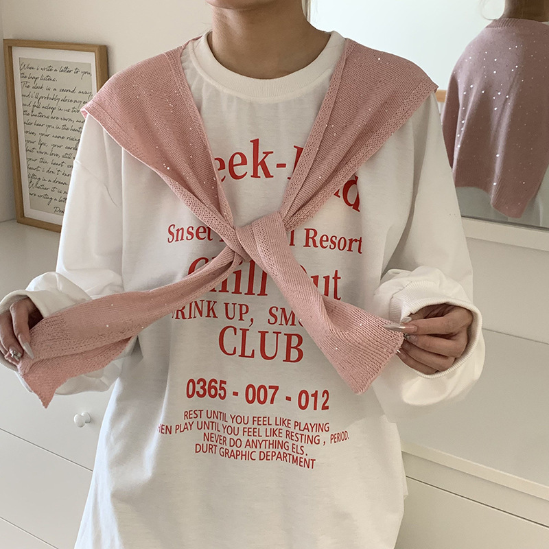 K1470 Shawl knitted high-end spring and autumn Korean style neck protection small waistcoat female sequined scarf outer wear woolen fake collar should