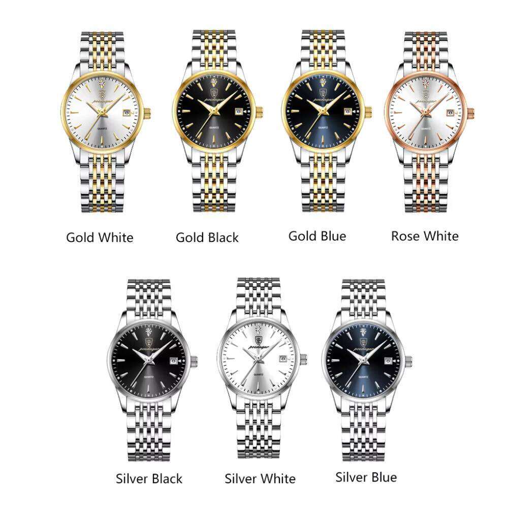 DHwatches POEDAGAR Fashion Calendar Stainless Wristwatch Elegant Women's Watches Simple for Lady Waterproof Luminous Hands Girls Gift