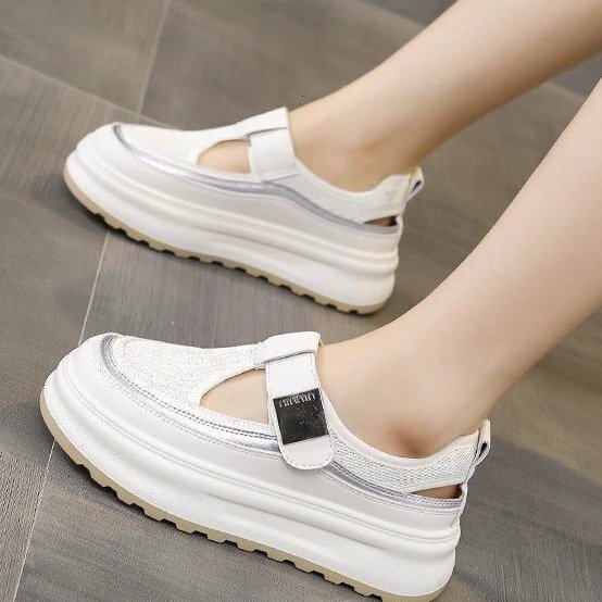 Thick Sole Hollow Breathable White Sneakers for Women 2025 Summer New Versatile Casual Velcro Closed Toe Sandals ddmythur