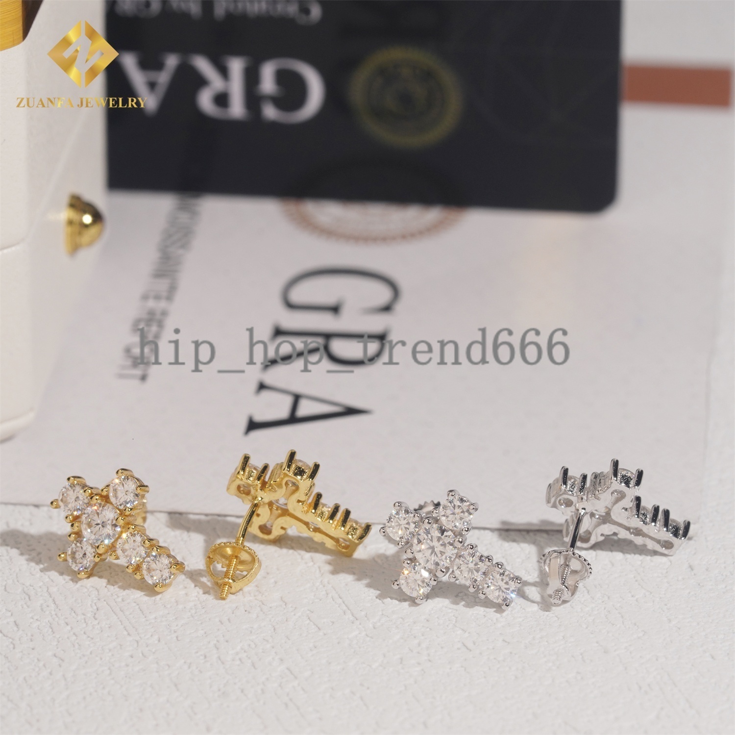 Bulk Drop Iced Out Hip Hop Cross Stud Earrings with Sterling Silver 925 Screw Backs and Moissanite Diamonds