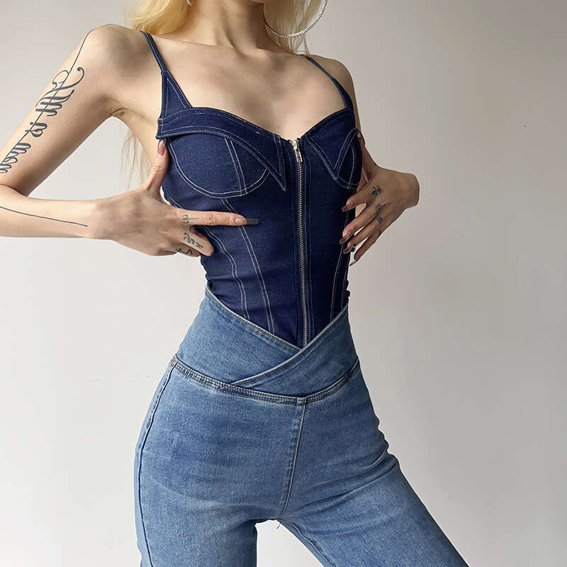 2023 Summer New Women's Fashion Street Style Sexy Spaghetti Strap Slim Fit Jumpsuit 8a7