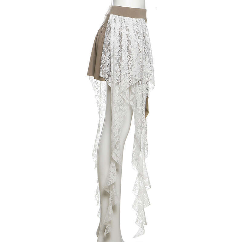 205 Summer New Irregular High Waist Patchwork Lace Ribbon Slim Fit Elegant Versatile Skirt 1c3